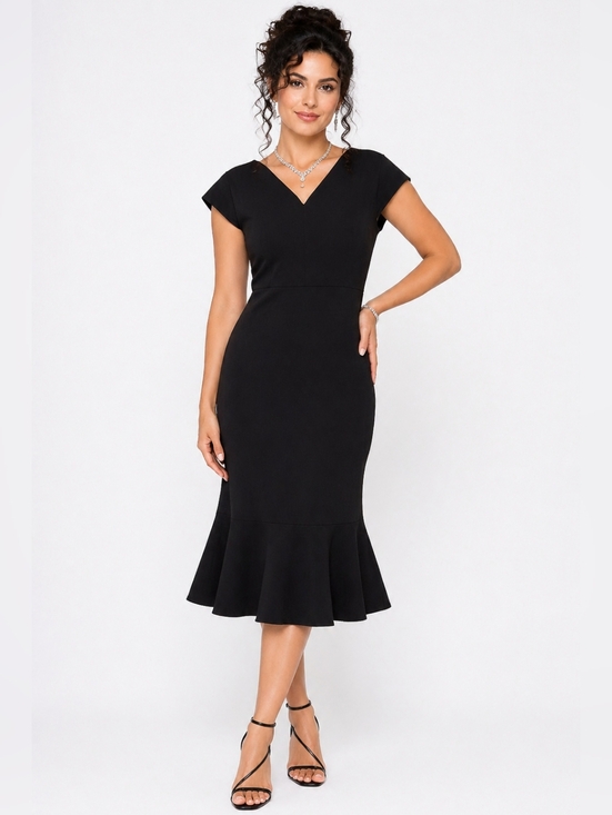 Kasper Dresses & Skirts - Kasper Black Ruffle Hem Sheath Midi Dress Zip Back